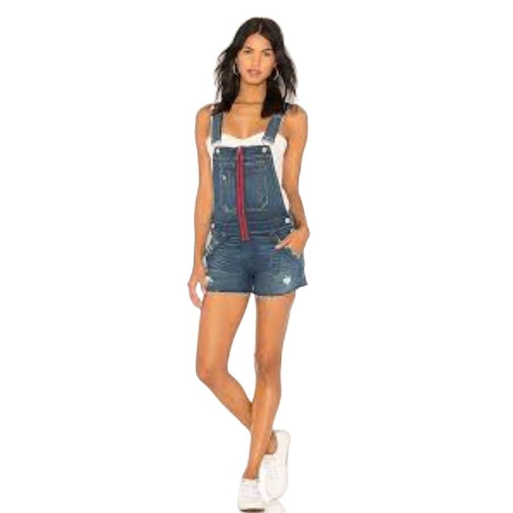 HUDSON JEANS Retail $235 JOEY DENIM EXPOSED ZIP SHORTALL ROMPER SZ Large #418